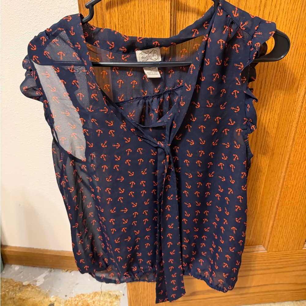 Eyelash Couture Navy and Red Anchor Blouse